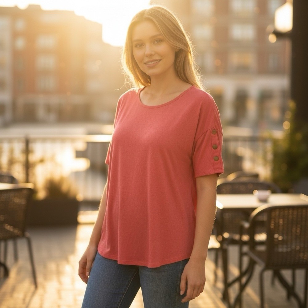New York Laundry Womens Size 2X Pink SHort Sleeve‎ Keyhole Back Pullover Top New